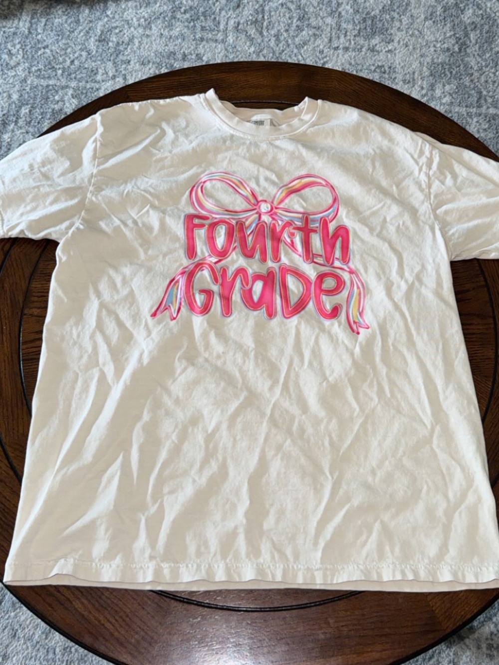 Comfort Colors Pastel Yellow Adult Tee with Pink Bow 'Fourth Grade' Graphic
